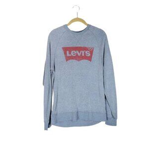 Levis Logo Sweatshirt Lightweight Distressed Retro Blue Washed Size Medium